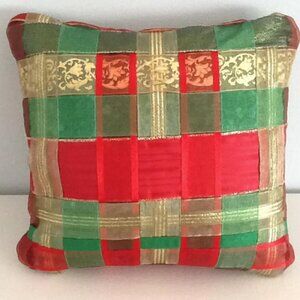 1 Holiday Pillow Handmade with upcycled ribbons